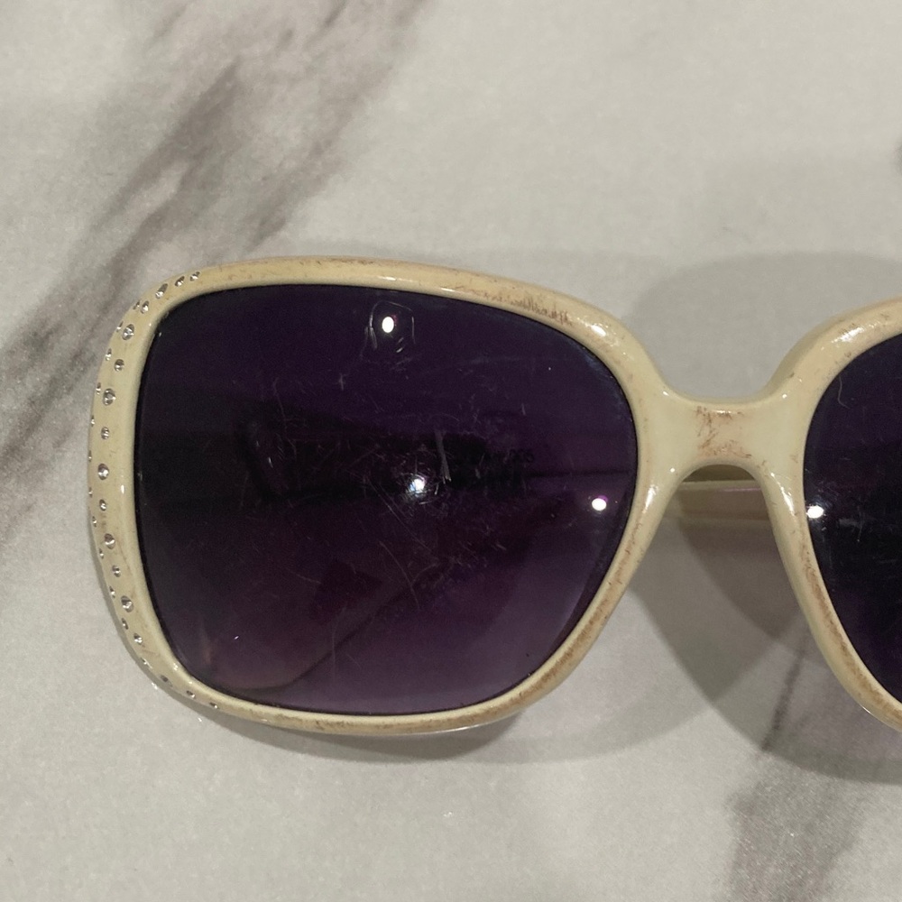 White Frame Sunglasses with Purple Lenses and Crystal Accents - Picture 6 of 16